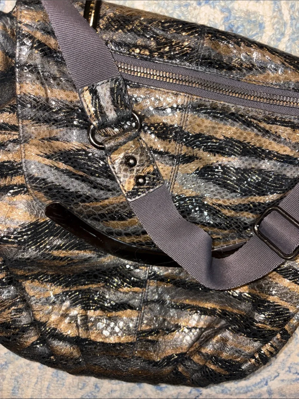 HOBO Black and Gold Zebra-Print Crossbody Shoulder Bag